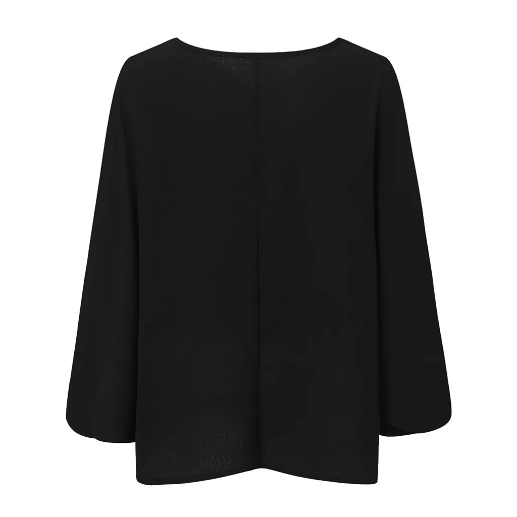 

Women Ladies Three Quarter Sleeve Bat Blouse V-neck Pullover Tops Shirt Solid color loose V-neck bat shirt 3/4 sleeve top