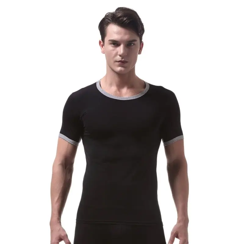 Mens Ice Silk Ultra-Thin Short-Sleeved T-Shirt Sexy Translucent Tight Smooth Shape Body Camiseta Funny T Shirts Camisetas Hombre | Мужская