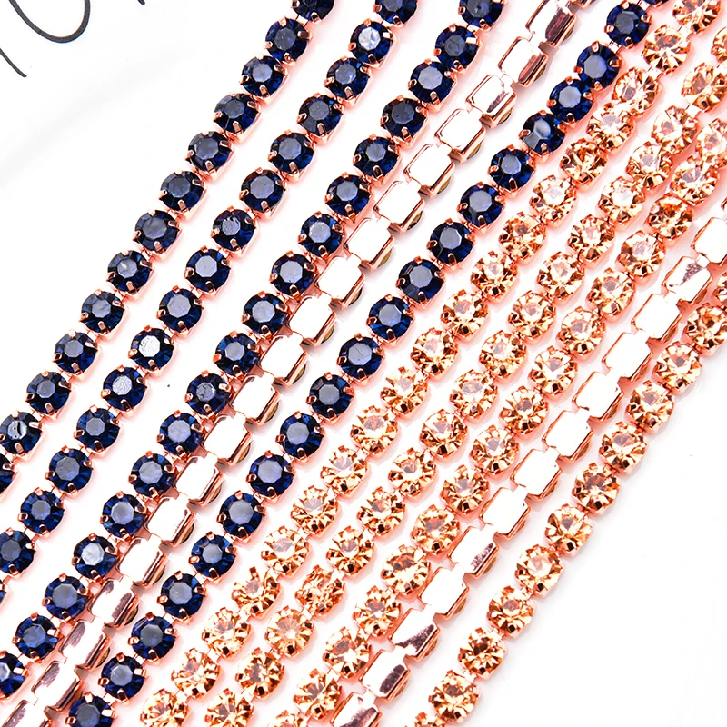 5 Yards/Lot Crystal Rhinestone Trim Strass Rose Gold Claw Metal Cup Chain Wedding Dress Decoration Applique Sewing Accessories | Дом и сад