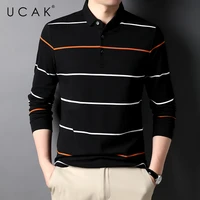 ucak brand casual pure cotton turn down collar t shirt men clothes autumn new arrivals streetwear long sleeve t shirts u5681