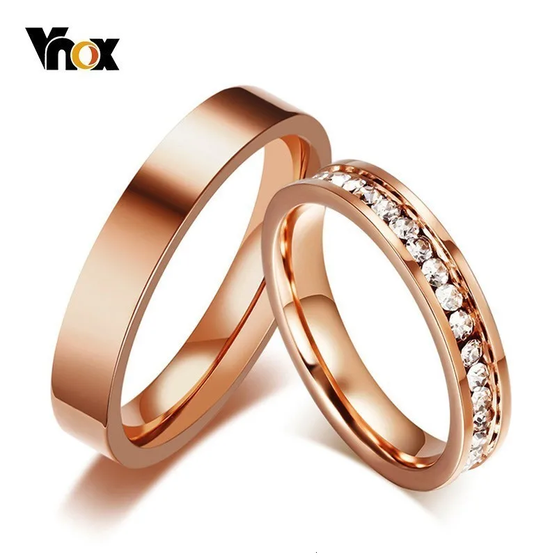 Vnox Shinny CZ камни кольца для мужчин и женщин анти аллергия из нержавеющей стали пара