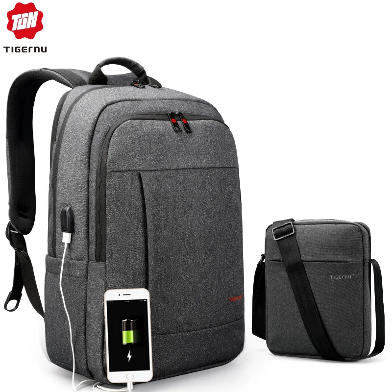 Tigernu рюкзак для ноутбука сумка с usb зарядкой сумка мессенджер мужская сумка брызгозащищенные сумки на плечо 15,6 Mochila мужские дорожные сумки - Цвет: 3142black 5102black