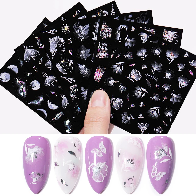 1 шт. 5D наклейки для ногтей с лазерным эффектом цветы бабочки леопардовые клейкие