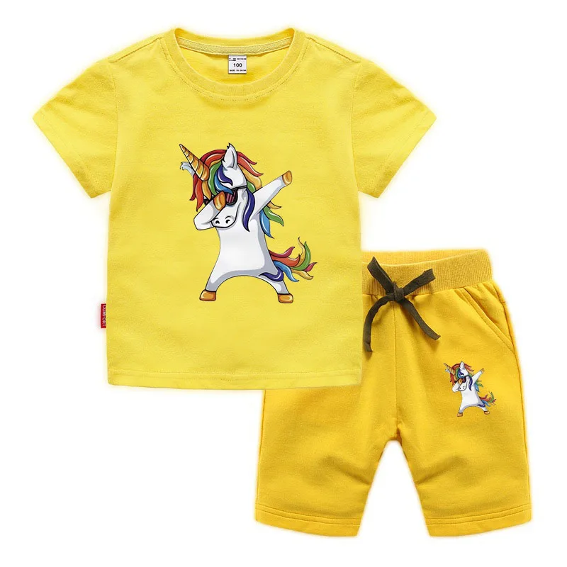 2020 Summer hot sale unicorn Boys Girls Cartoon T shirt Shorts Pants Set Clothes Kids Cute Cartoon Children Girls Clothing Sets