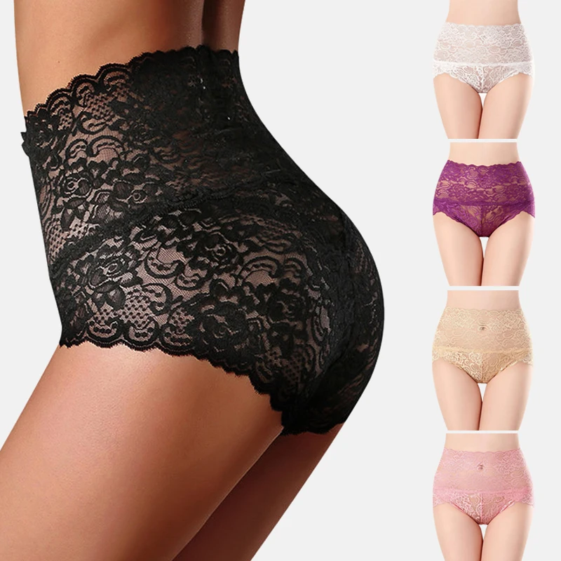 Размера плюс Высокая Талия Body Shaper Трусики брифы Сексуальная кружевная