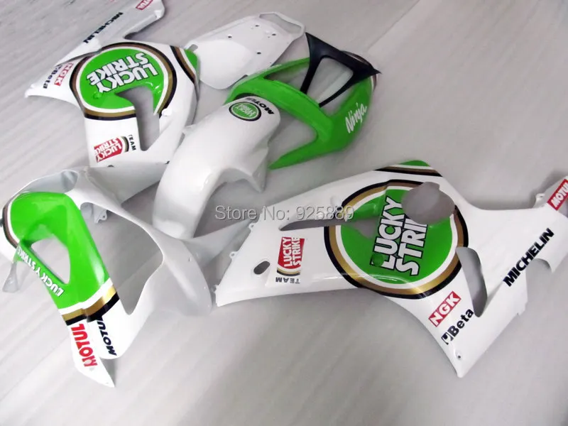 

100%NEW+ White Green Fairing Kit FOR KAWASAKI NINJA ZX 6R 636 03 04 ZX-6R 03-04 ZX6R 2003 2004 ZX 6R 03 04 Fairings Lucky Strike