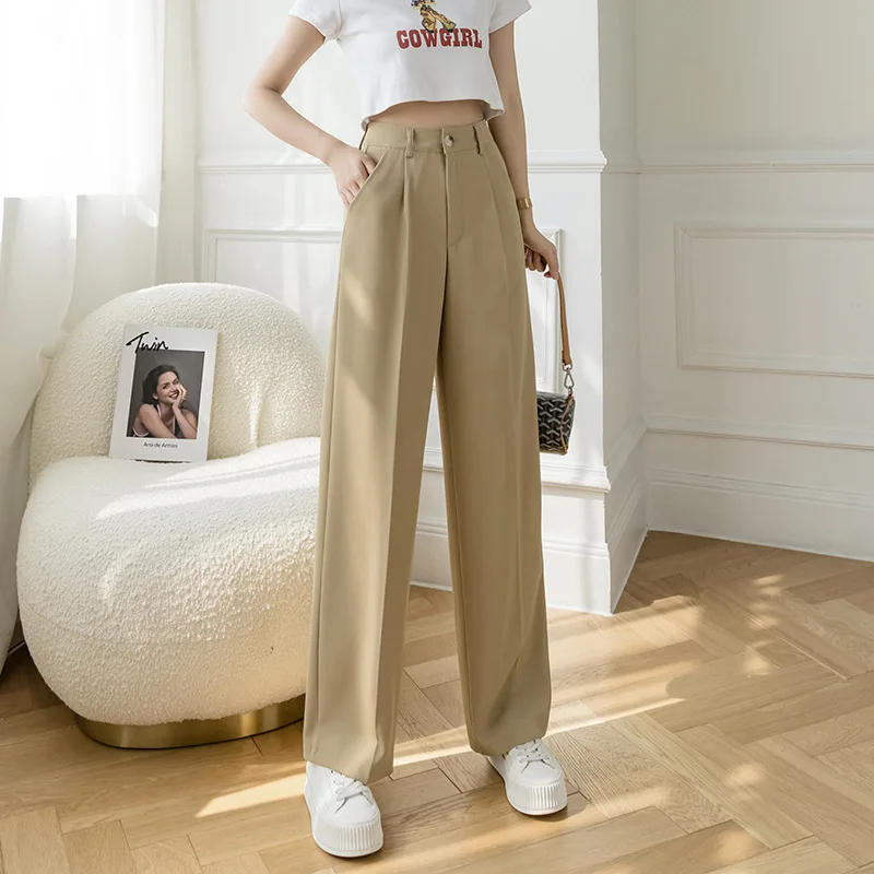 

3328 Women Suits Pants Fashion Office Lady Solid Color Loose Straight Wide Leg Casual Versatile Female Trouser High Waist Summer