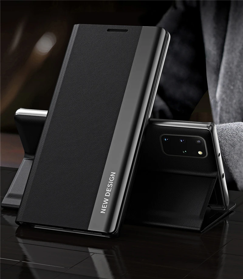 Magnetic Leather Flip Case For Samsung Note 10 plus Note 8 9 20+ Cover Plating PU leather  Flip Stand Full Protection Hard Case