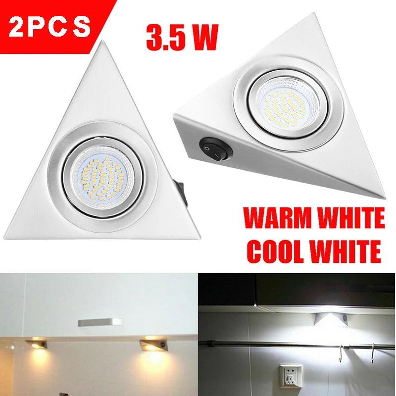 2pcs triangle led lamp kitchen under cabinet cupboard wall lights coolwarm white indoor lighting mini spotlight free global shipping