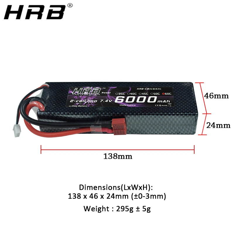 2 шт hrb 2s 74 в 6000 мач 60c lipo аккумулятор rc ча