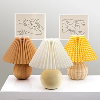 phyval korean pleated table lamp ceramicrattan table lamp for living room home decoration tricolor led bulb vintage bedside lamp