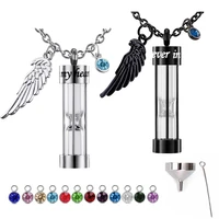 memory hourglass pendant cremation urn necklace keepsake 12 color birthstone and angel wing ash pendant necklace