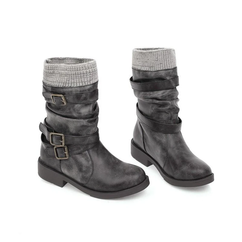 

Женские теплые ботинки, черные или серые ботинки с круглым носком, размеры 34-43, для зимы