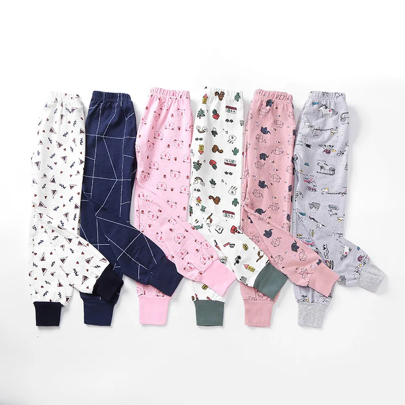 

Children's long bottoms pants elastic cartoon printing Lycra cotton pajamas boys girls home cotton fall wool trousers