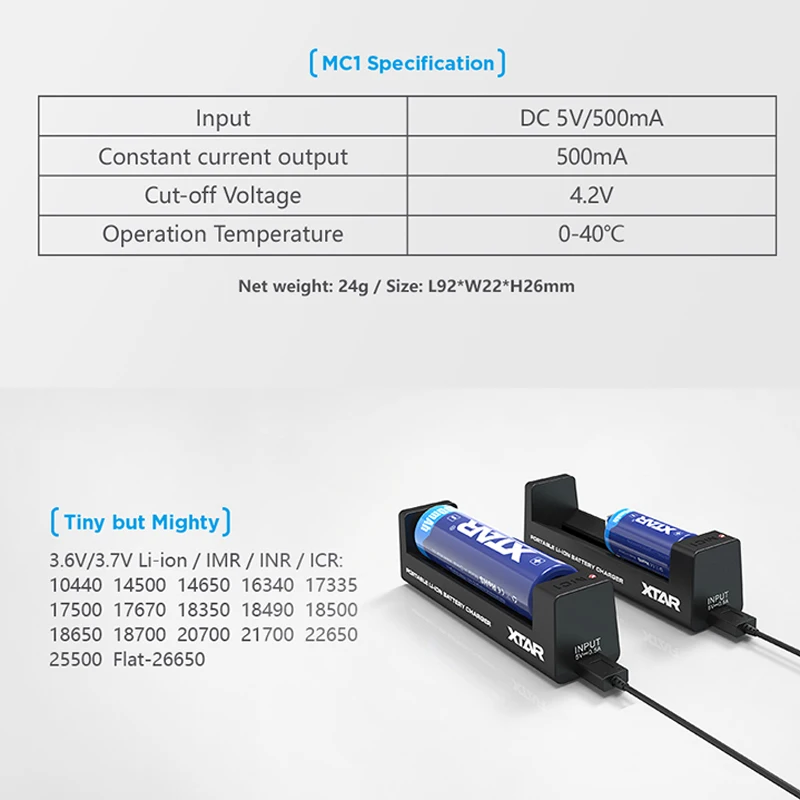 Зарядное устройство XTAR MC1 MC1PLUS SC1 USB зарядное для перезаряжаемых литий-ионных