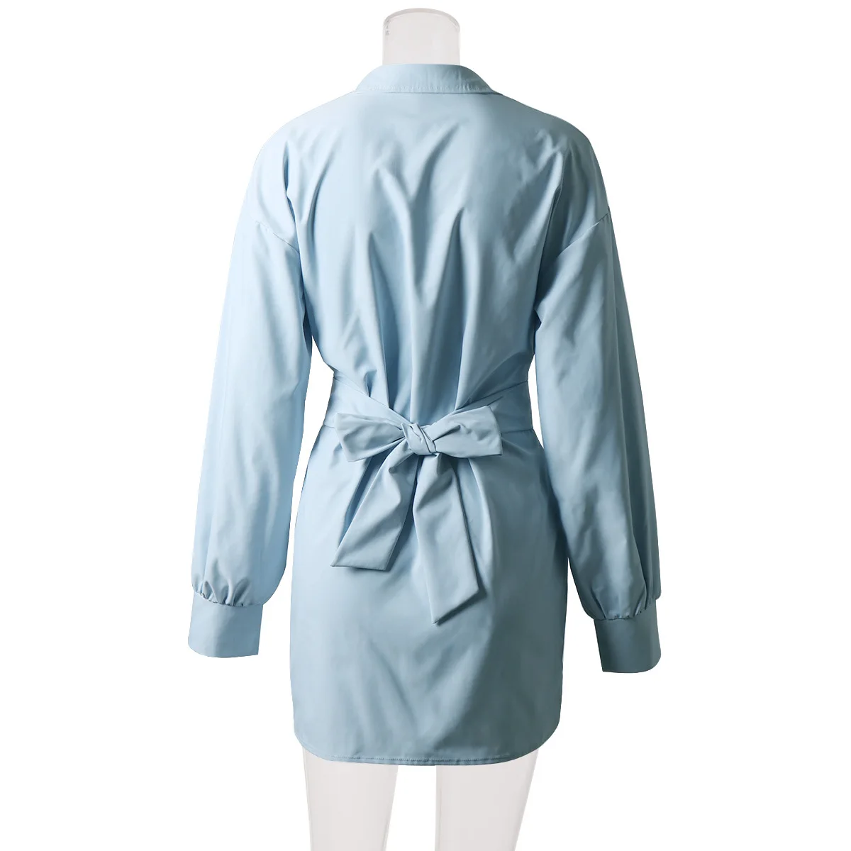 

Korean Style Elegant Shirt Dress Women Casual Lapel Lantern Sleeve Mini Dresses Autumn Button Belt Vintage Tunic Dress Vestidos