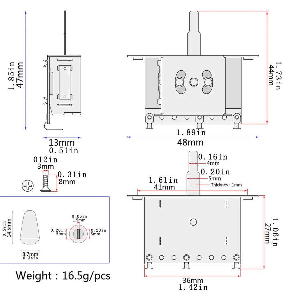 

3/5 Way Guitar Pickup Selector Switch with Black Tip Cap for FD TL Style Electric Guitar Guitarra Part Accessories