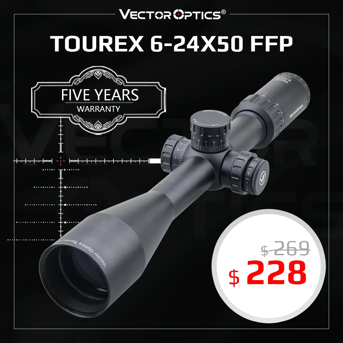 Векторная оптика адррес Tourex 6 24x50 1/4 MOA башни Zero остановить Регулировка МОА сетка FFP