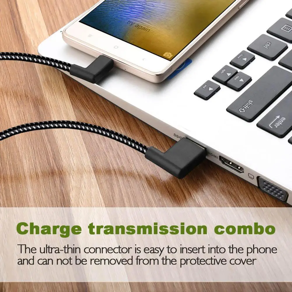 L-образный разъем USB Type-c 0 2/1/2 м зарядный кабель под углом 90 градусов в нейлоновой