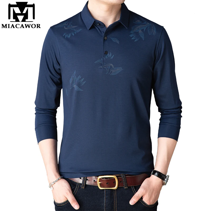 

2021 New Casual Men Polo Shirts Cotton Fashion Print Tee shirt Autumn Full sleeve Slim Fit Camisa Polos Mens Tops Tee T941