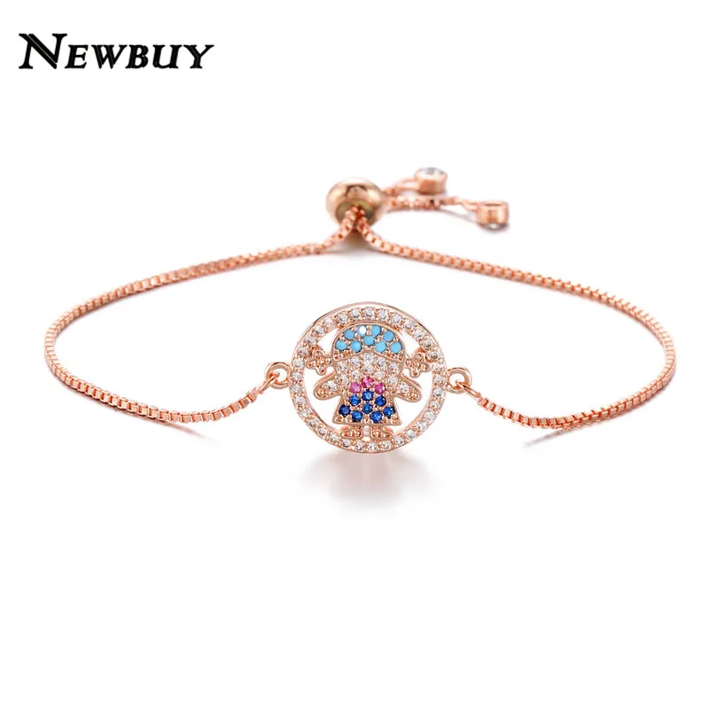 NEWBUY модный серебряный/золотой цвет милый мальчик и девочка Шарм Браслеты Микро Проложить прозрачный кубический цирконий Женский партии ювелирные изделия Прямая поставка - Окраска металла: NBSL362