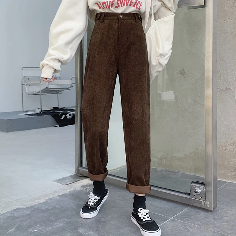 

Cotton Loose Korean Fall Casual Pocket Female Trousers 2021