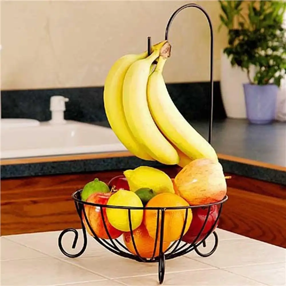 

Creative Novelty Kitchen Metal Fruit Basket with Detachable Banana Hanger Holder Hook Rack Organizer