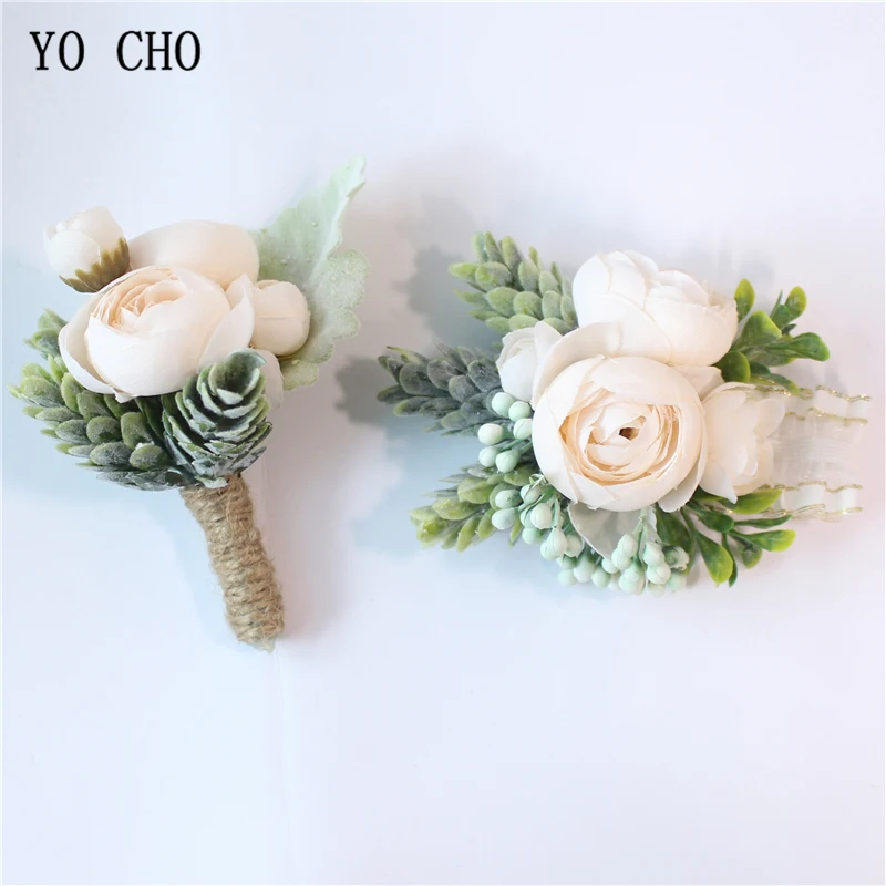 Бутоньерка YO CHO для жениха корсажное украшение невесты на запястье розовый