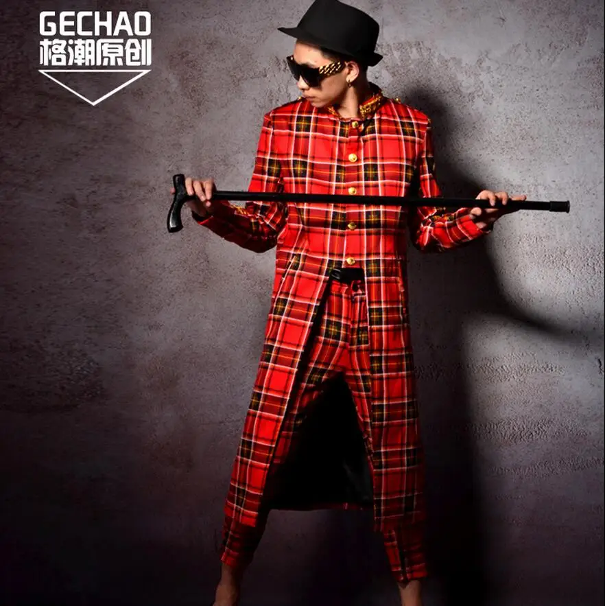 

The Europe And United States Large Size Scottish Nightclub Bar Dj Hip-hop Rock Men Singer Stage Performance Costumes Suit/ S-5xl