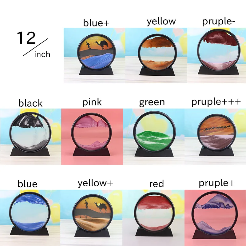 

7/12inch Moving Sand Art Picture Round Glass 3D Deep Sea Sandscape In Motion Display Flowing Sand Frame Sand Painting