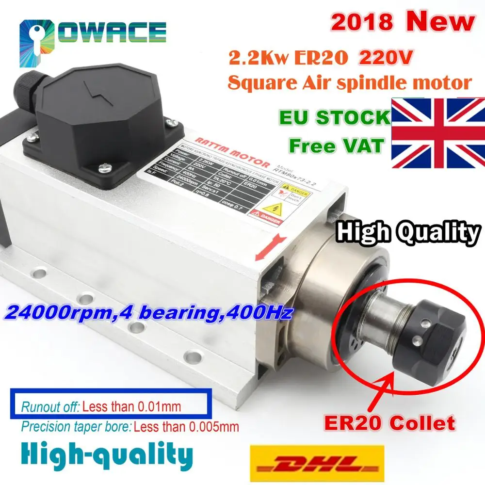 [EU] квадратный 2.2KW с воздушным охлаждением двигателя шпинделя 220 В 24000 об/мин ER20