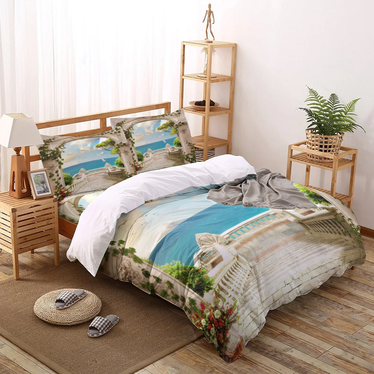 

European Courtyard Landscape Printed Bedding Set Queen King Size Soft Fashion Duvet Cover Bed Sheet Set Fitted Sheet Pillowcase