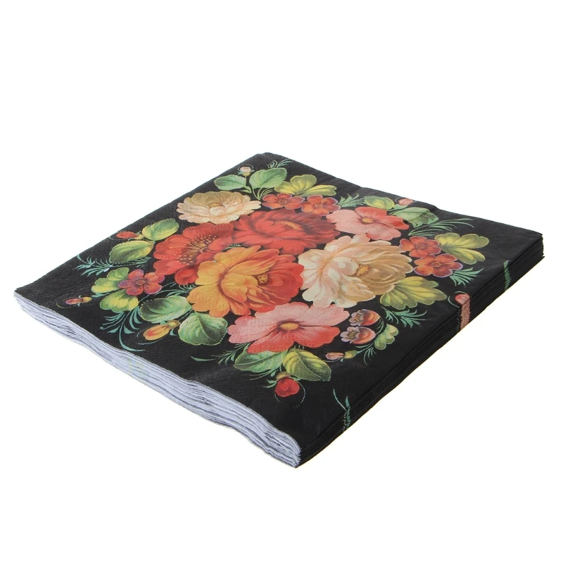 

New High-grade Vintage Black Flower Paper Napkins Cafe&Party Tissue Napkins K3NE