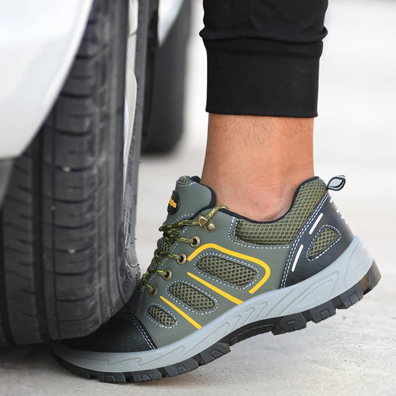 Мужская защитная обувь рабочие ботинки нерушимая со стальным носком дышащая до