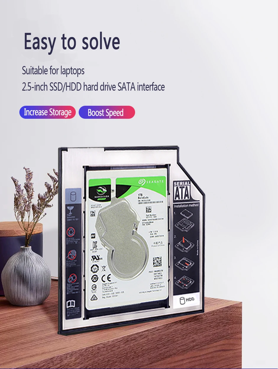 SATA 3,0 2nd HDD Caddy 12,7 мм 2," 2 ТБ SSD чехол для жесткого диска с светодиодный корпус для ноутбука DVD-ROM Оптический отсек