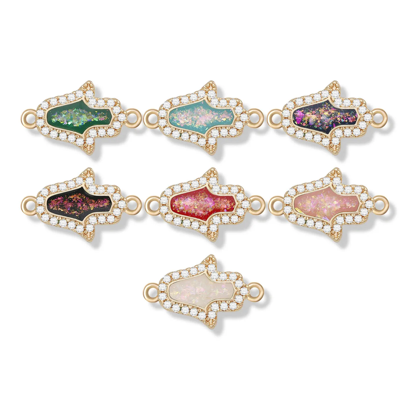 KC позолоченный белый циркон имитация опала Хамса рука звезда сердце веер