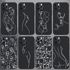 Матовый черный чехол для телефона IPhone 12, 11 Pro Max, 7, 8 Plus, 13, 6 X, XR, XS, SE20, противоударный чехол с абстрактным мультяшным рисунком линий