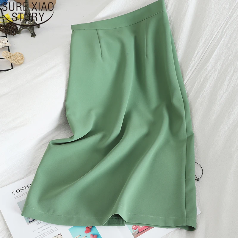 

2021 Summer Skirts Women Elegant Split Skirt Midi Leather Skirts for Women High Waist Solid Straight PU Leather Skirts 13555
