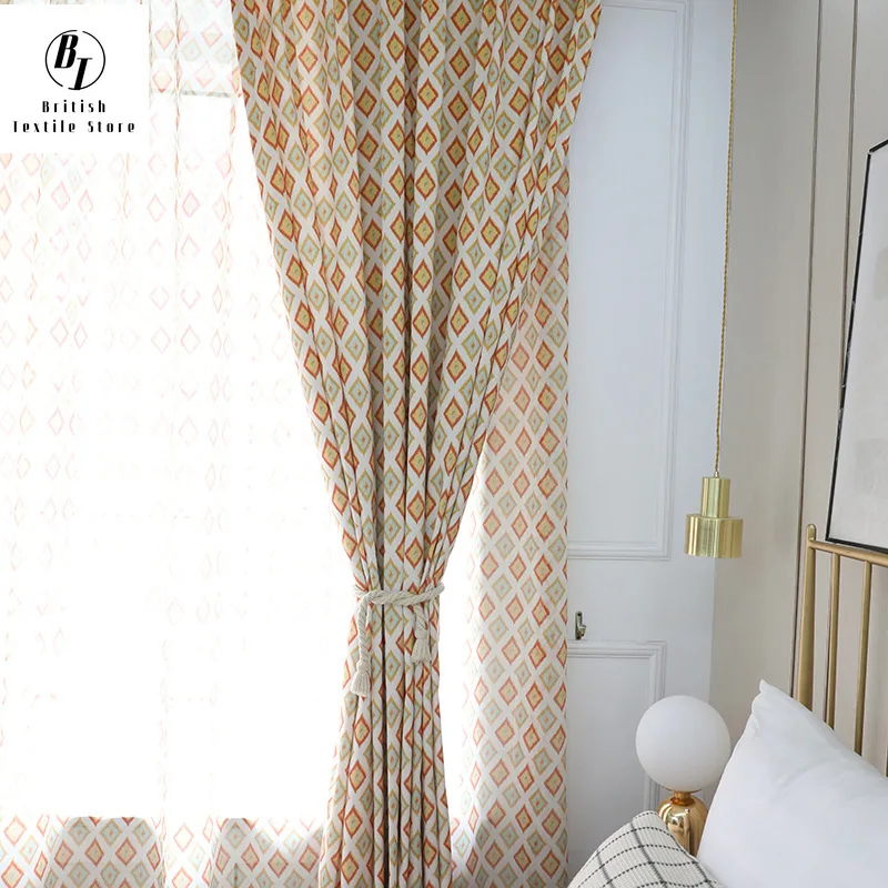 Современные Простые европейские занавески из полиэстера и хлопка с принтом для