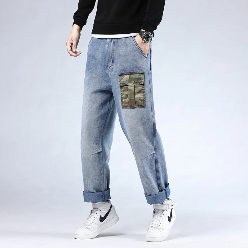46 Plus Size 2021 New  High Quality  Men's Baggy Male Casual Denim Pocket Straight Pants Fashion Jeans Loose Trousers Streetwear