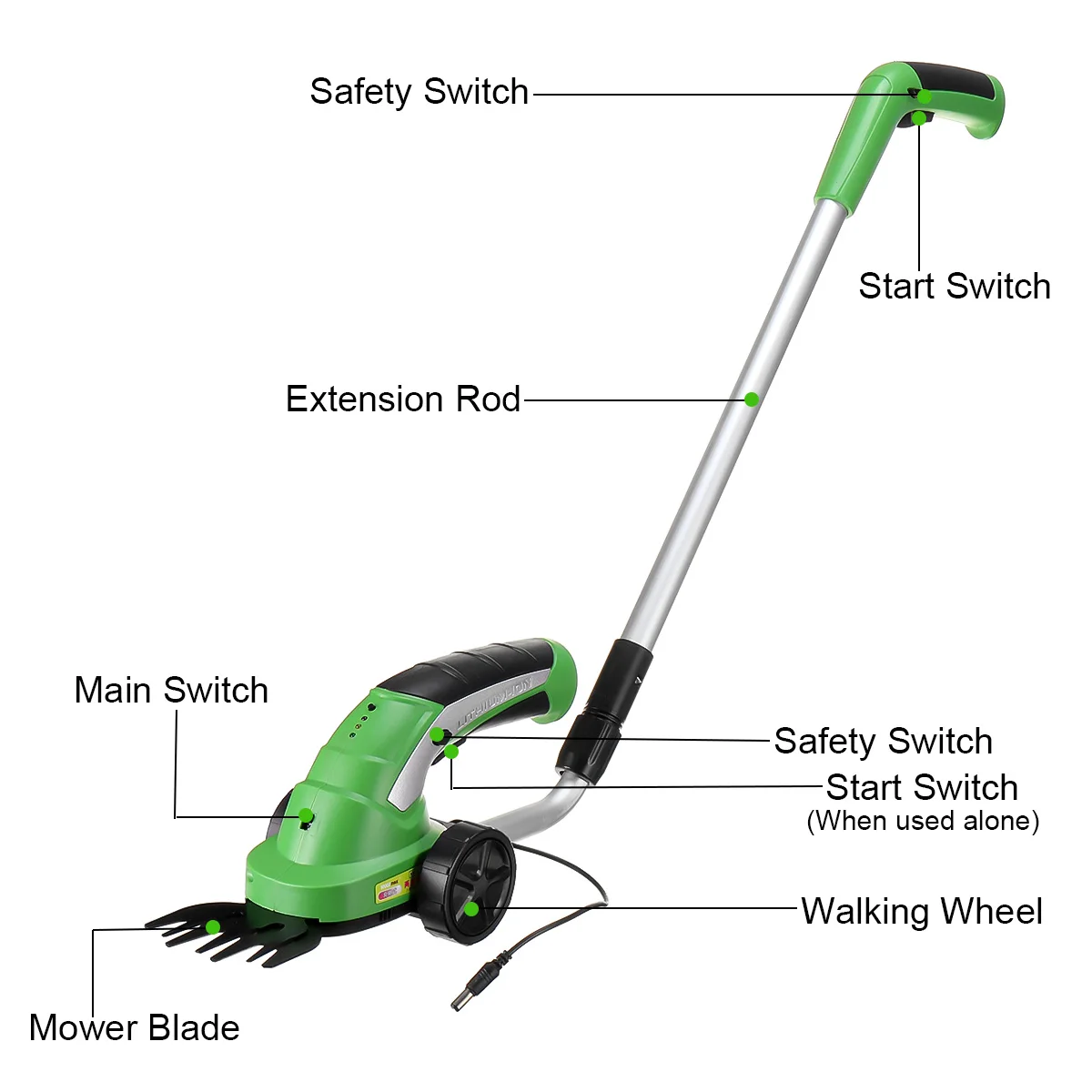 7.2V Electric Trimmer 2 in 1 Lithium-ion Cordless Garden Tools Hedge Trimmer Rechargeable Hedge Trimmers for Grass Shrubbery