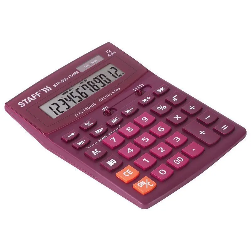 Калькулятор настольный STAFF STF-888-12-WR (200х150 мм) 12 разрядов двойное питание БОРДОВЫЙ