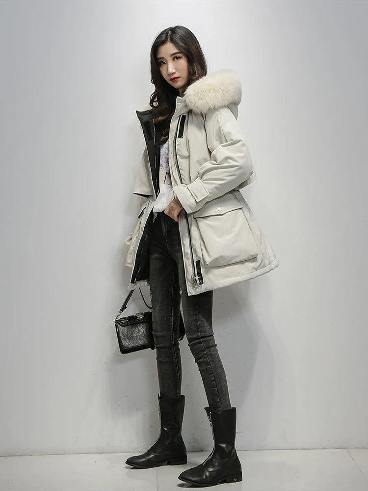 

Parka Down Cotton Jacket women's Middle Long 2021 Autumn Winter New Korean Loose Thickened Large Wool Collar Coat