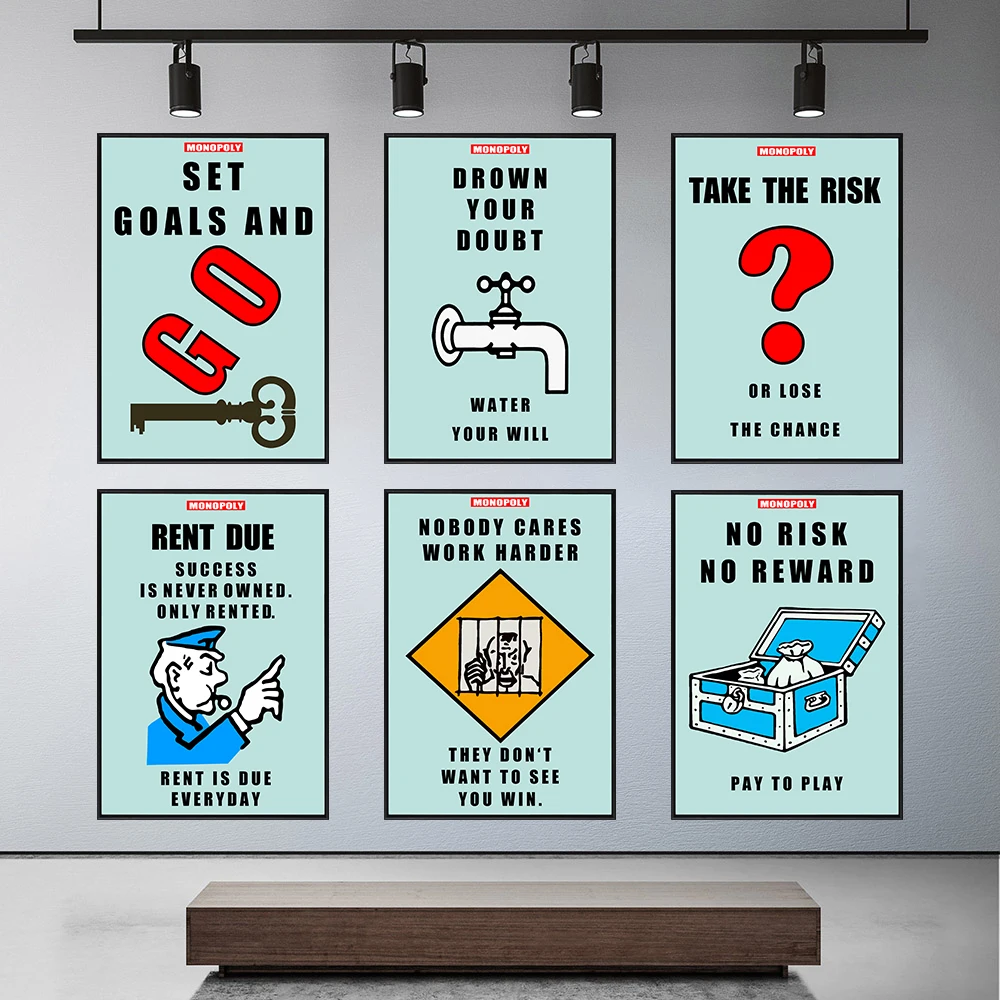 

Discounted Set of 6 Official Monopoly Game Motivational Success Work Home Wall Art Print Decor Picture Poster No Frame Painting