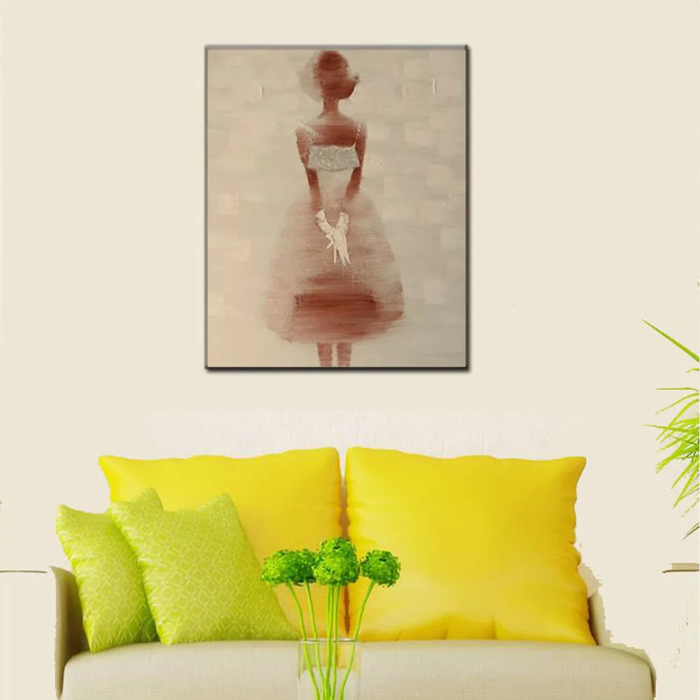 

Handmade pure white oil painting abstract girl Canvas Art Cheap single Oil Painting on canvas wall pictures for girl's room