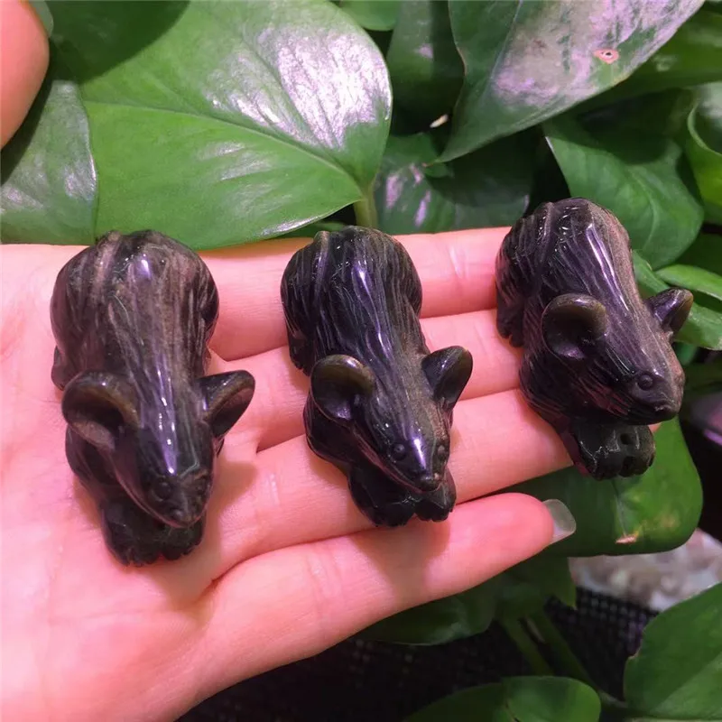 

Natural silver Obsidian Carved Crystal Animals Mouse Quartz Figurine Healing Crystals Reiki Decor Feng Shui Lucky Art Gift