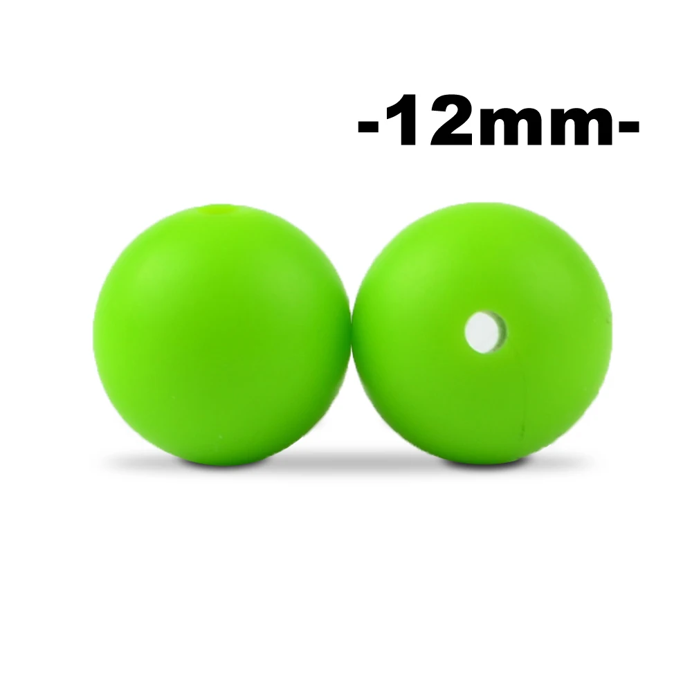 chartreuse LOFCA, 12 мм, 100 шт., силиконовые бусины для прорезывания зубов, Прорезыватель для зубов, ожерелье для кормления ребенка, соска, зажим для ухода за полостью рта, не содержит бисфенола, пищевой, цветной - Цвет: chartreuse