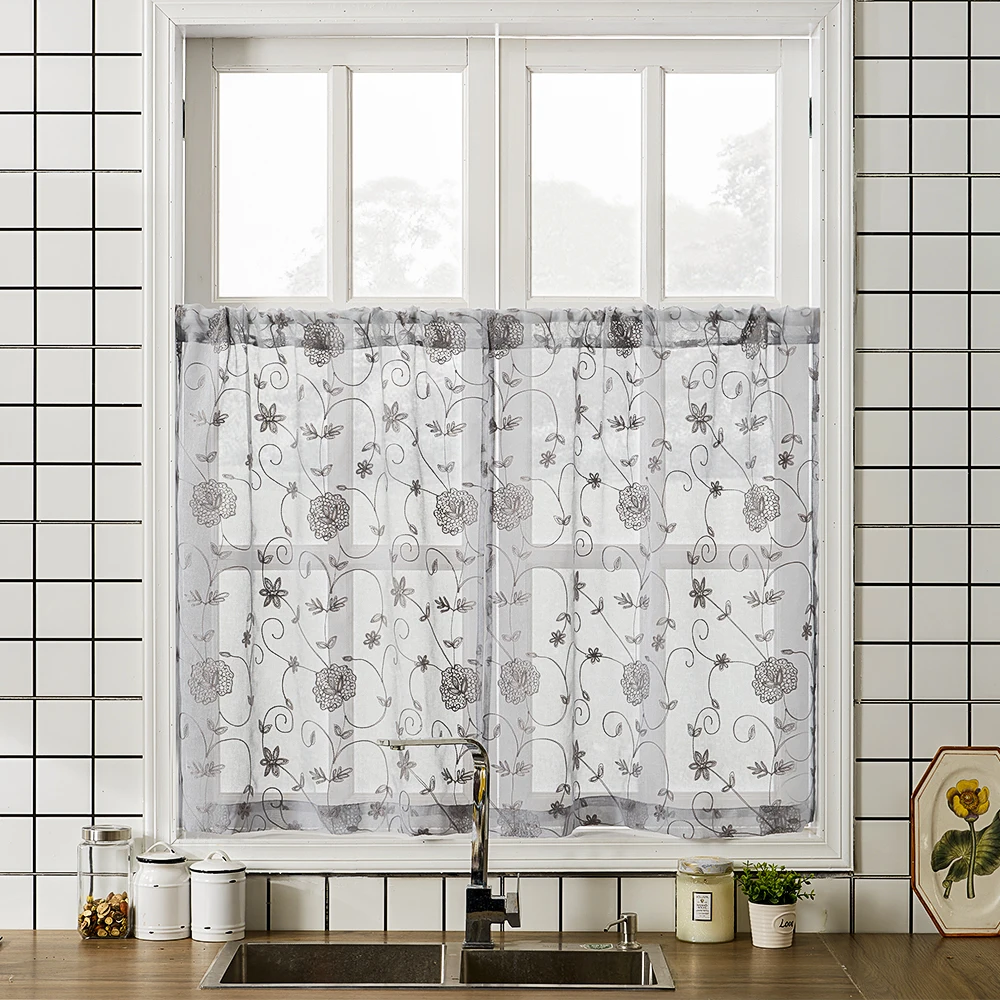 

Tulles Curtain for Lving Room Floral Embroidery Sheer Window Treatments for Kitchen Bedroom Window Voile Drapes Customized