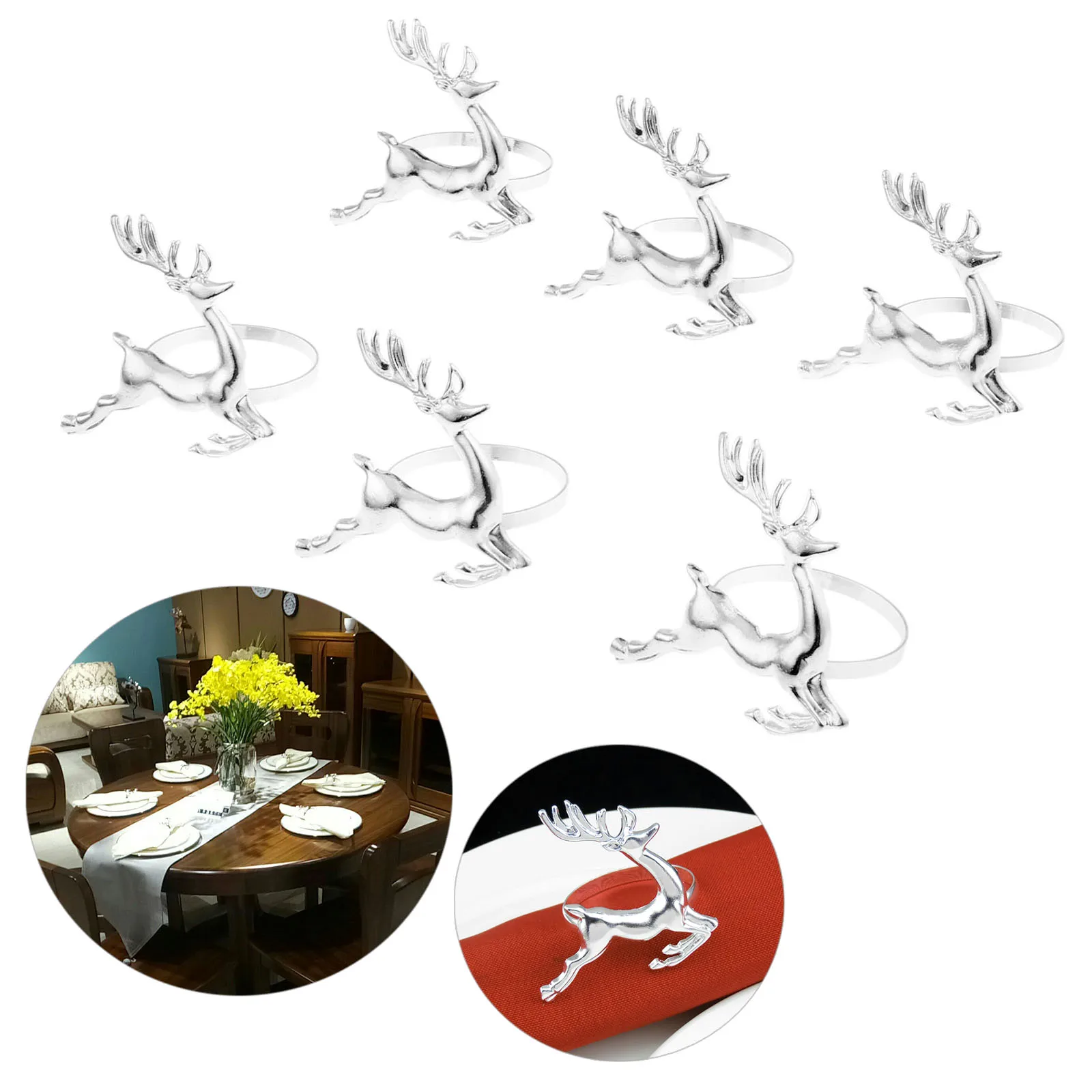 

6Pcs Deer Napkin Rings Silver Alloy For Restaurant Hotel Kitchen