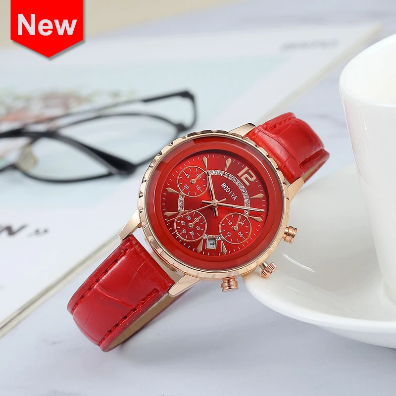 Роскошные бриллиантовые женские часы с тремя глазами Модные Кварцевые